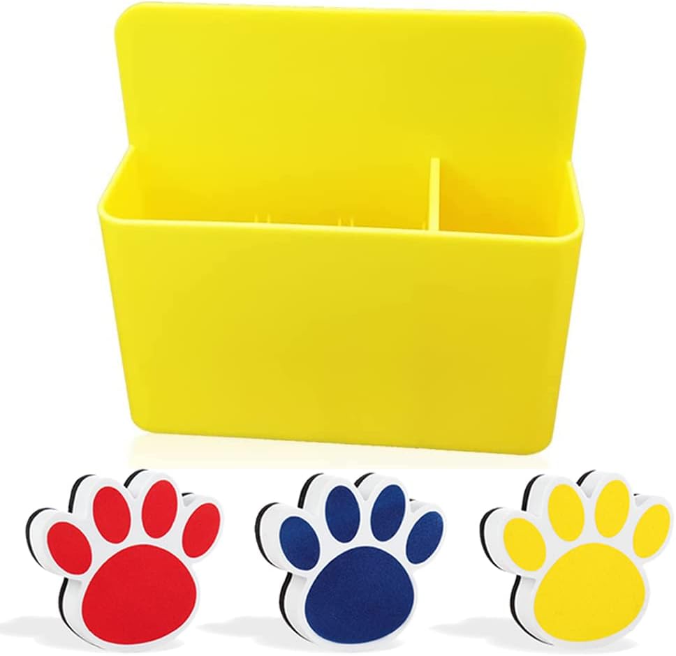 Bundle 4PCS = 1PCS Magnetic Marker Holder (Yellow) + 3PCS Magnetic Dry Eraser