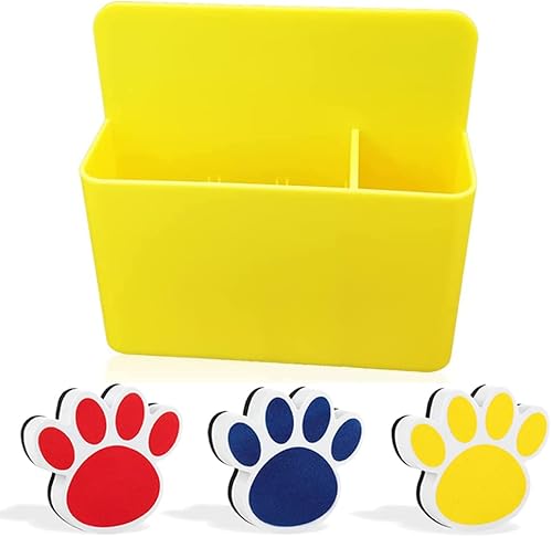 Paquete de 4 piezas  1 soporte magnético para marcador (amarillo) + 3 borradores magnéticos en seco