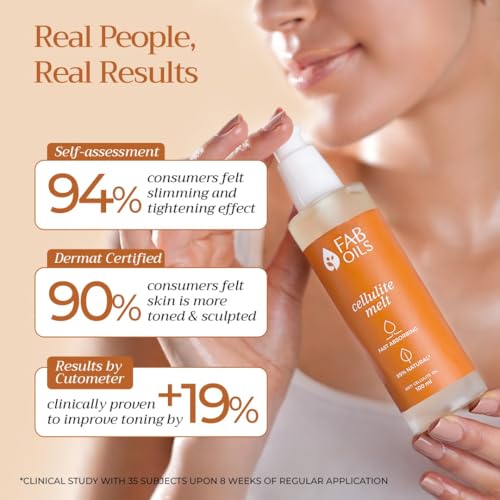 Image of FAB Oils Cellulite Melt Body Oil with Capsaicin & Centella, Fast Absorbing, Lightweight Anti-Cellulite Massage Oil for Toning & Smoothing Skin | Clinically Proven | -100 ml