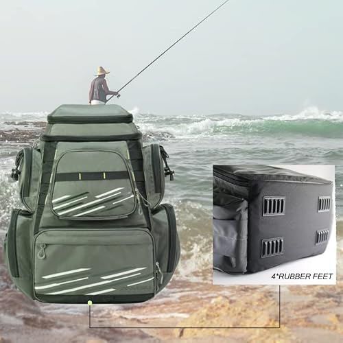 Anmeilu Fishing Tackle Backpack With 4 Tackle Boxes Waterproof Large Fishing Bag With Rod Holder Bottle Holder Fishing Tackle Bag For Fishing Gear Camping Hiking #TOP3