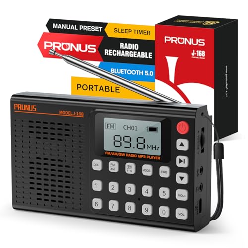 PRUNUS J168 AM FM Radio Bluetooth Speaker, Preset, Excellent Reception, TF Card Playback, Sleep...