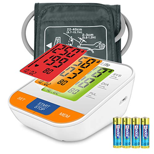 Blood Pressure Monitor, Automatic Upper Arm BP Machine, Adjustable Cuff Kit for Home, Large Button 3-Color Backlight Display Voice Broadcast 2 Users 240 Sets Memory, Includes Batteries, Storage Bag
