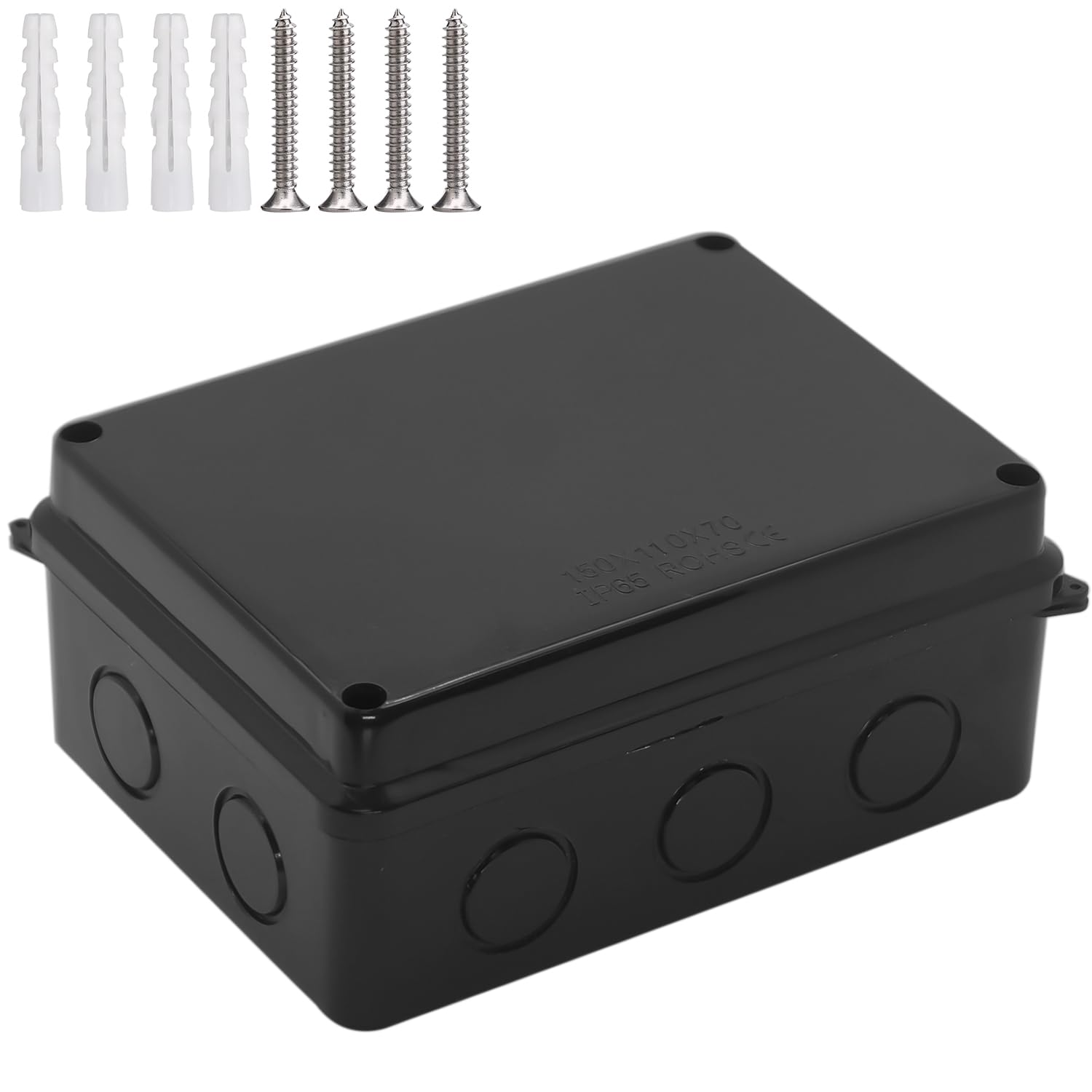 Outdoor Waterproof Box,Junction Box Reserved Holes IP65 ABS Plastic Electrical Boxes Power Cord Enclosure Project Box Black Outer Size 5.9 x 4.3 x 2.8 inch(150x110x70mm)
