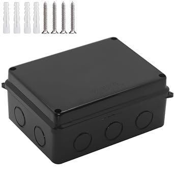 Outdoor Waterproof Box,Junction Box Reserved Holes IP65 ABS Plastic Electrical Boxes Power Cord Enclosure Project Box Black Outer Size 5.9 x 4.3 x 2.8 inch150x110x70mm