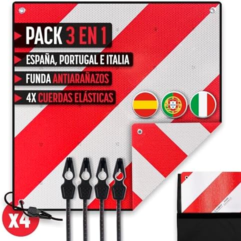 MAGMA Pack Señal V20 Española e Italiana Homologada + Pulpos + Funda, Placa V20 Portabicicletas y Carga Saliente, Flexible y con P...