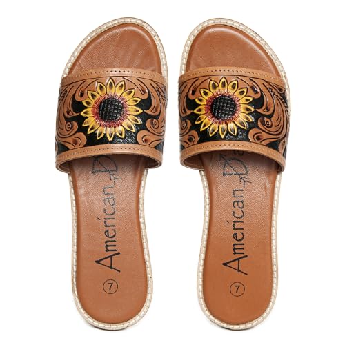 American Darling Hand Tooled, Carved Genuine Leather Sandal Footwear Flip Flop | Tooled