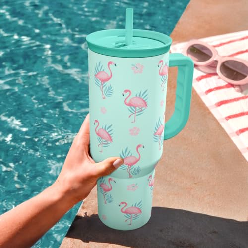 Image of Flamingo Tumbler, Stainless Steel Insulated Tumblers Coffee Mug Cup with Handle, Gifts for Women Girls on Birthday Christmas Summer, 40oz