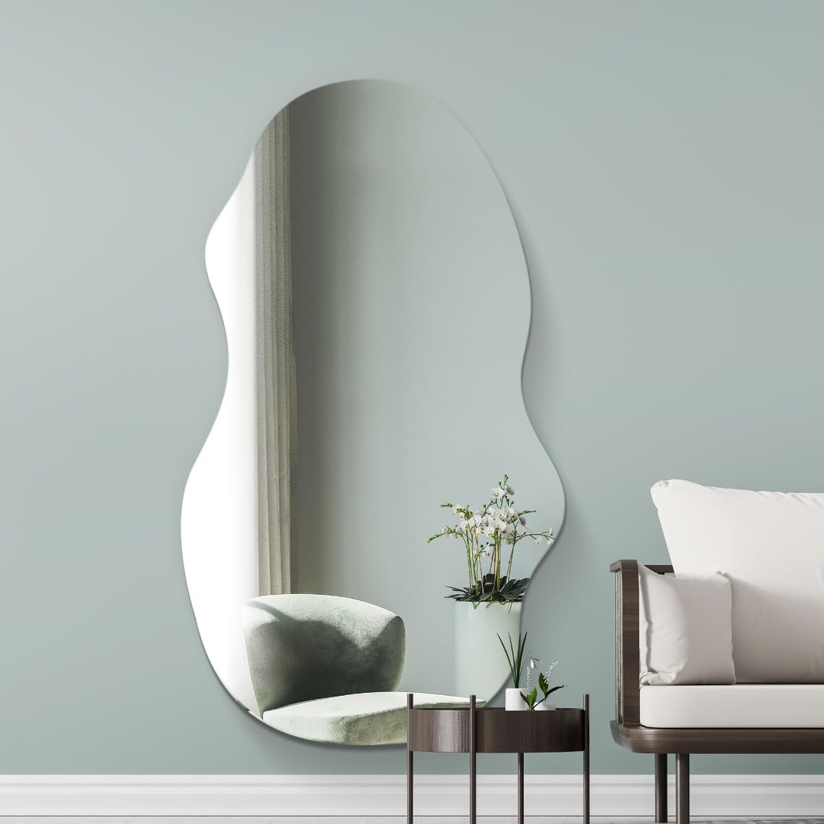 Mirroroutlet Frameless The Lacuna - Modern Full Length Arched Leaner/Wall Mirror 63" X 28" (160Cm X 70Cm) Silver Mirror Glass With Black Wooden Backing - Polished Edging