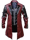 FaddyRox Steampunk Gothic Men Faux Leather Maroon & Black Coat Jacket, XXS - 3XL (L (44' - 45'), Maroon & Black)