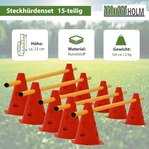 TRUTZHOLM Steckhürdenset 15- teilig 23 cm höhenverstellbar Agility Set Hunde Trainingszubehör Hobby Horsing rot