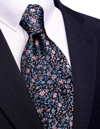 Image of Barry.Wang Floral Ties for Men Flower Necktie with Tie Clip Formal