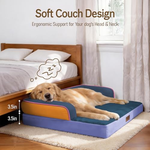 Image of Comfort Expression Washable Orthopedic Dog Bed for Extra Large Sized Dogs | Waterproof Memory Foam Pet Bed 42x30 Inch with Removable Cover with Non-Slip & Bolster