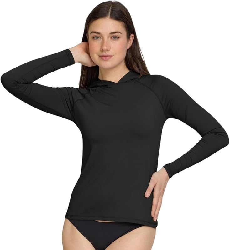 Women's Hooded Rash Guard, Long Sleeve Sun Hoodie UPF 50+ Shirt,