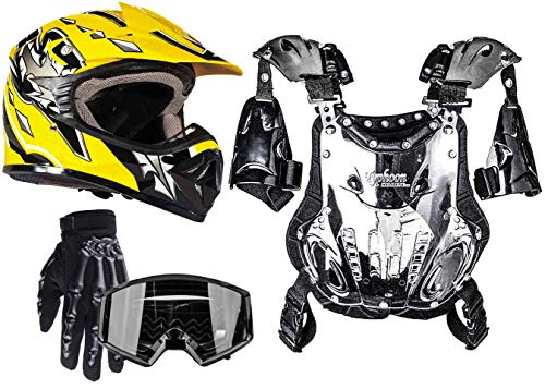 Typhoon Kids Pee Wee Offroad Gear Combo Helmet Gloves Goggles Chest Protector Motocross Atv Dirt Bike Black Yellow - Xl #TOP26