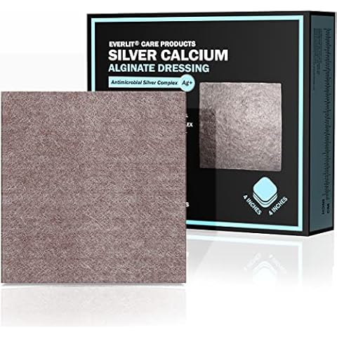 EVERLIT AG Silver Calcium Alginate Wound Dressing | Absorbent Non-Stick Sterile Dressing Pad | Gentle Hemostatic Gauze with Natural Gelling Fiber for Wound Care (4" x 4" | Pack of 10) Cover