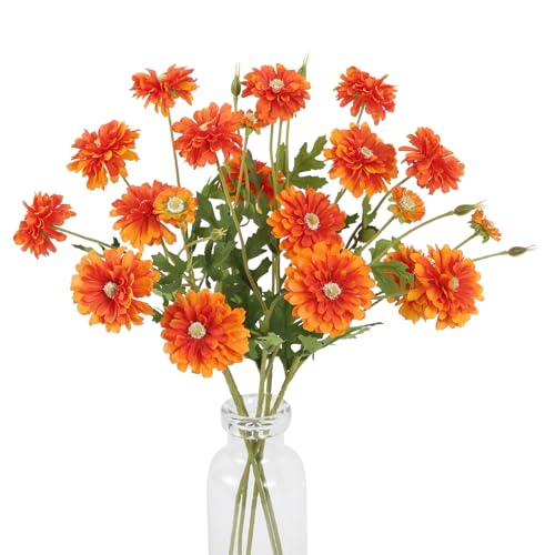 INSUNSIX Orange Zinnias Artificial Flowers 5PCS...