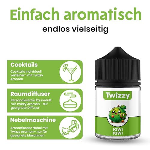 Twizzy Kiwi Lebensmittelaroma - 60ml - Intensives Aroma – Ideal zum Backen, in Lebensmitteln & Getränken, auch für Vernebler, Nebelmaschinen, uvm.