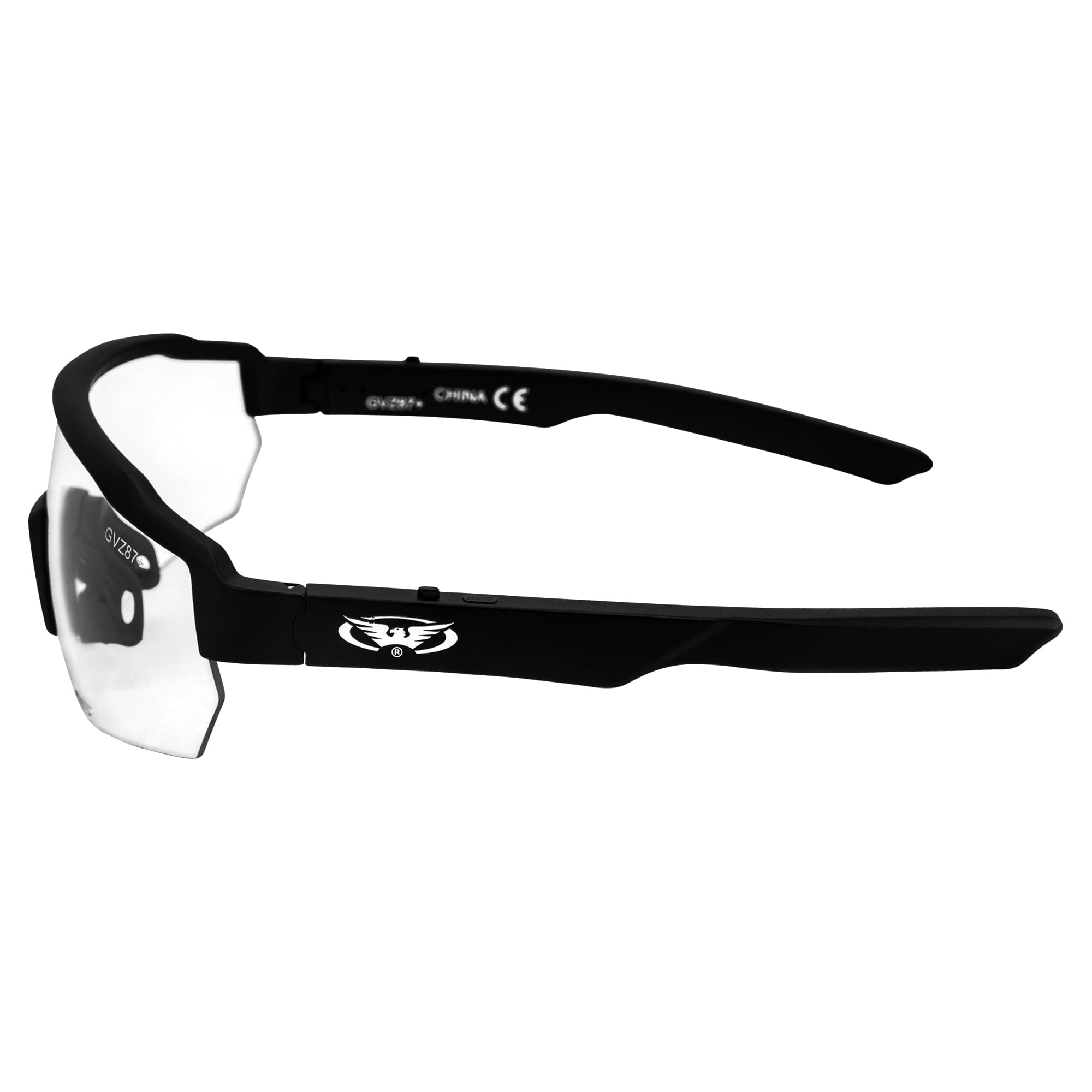 Global Vision Jam 1 - Occhiali da ciclismo con lenti trasparenti, senza fili, Bluetooth, certificati ANSI Z87.1, infrangibili, protezione UV400, chiamate in vivavoce e musica, con custodia rigida