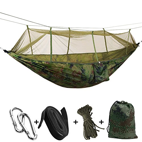 Preisvergleich Produktbild DIAOHXY Camo Camping hängematte,Outdoor doppelt hängematten mit moskitonetz Parachute hängematte Wandern Super leichtes-B 260 * 140cm