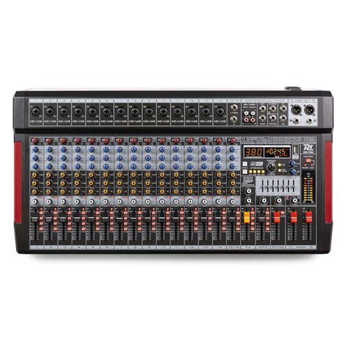 Power Dynamics PDM-T1604 Console de Mixage 16 Canaux - avec Streaming Bluetooth, Egaliseur Graphique 7 Bandes, MP3, Sortie USB, Sortie Casque Jack 6,35mm,...