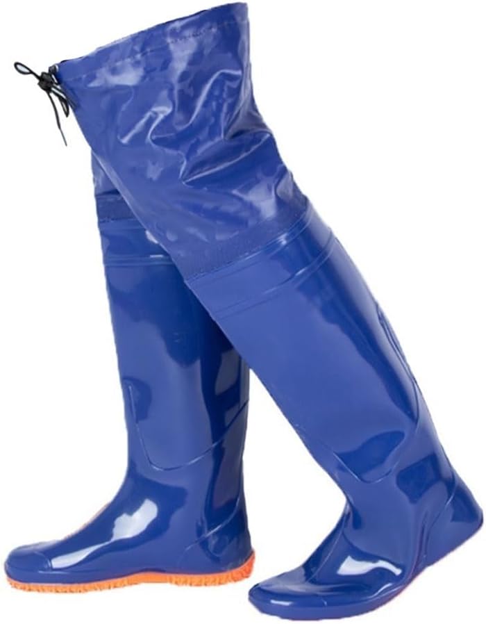 Hip Waders Blue PVC Waterproof Buttocks Wader -60cm, Adult Knee High Hip Boots, Suitable For Fishing, Hunting, And Breeding