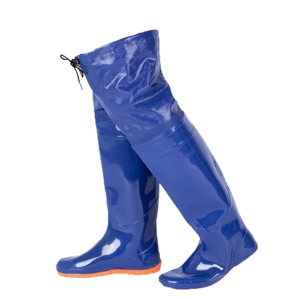 IBOWZ Waders Pesca Stivali da Pesca in PVC Blu Impermeabili per Glutei - 60 cm, Stivali Alti Fino al Ginocchio per Adulti, Adatti per Pesca, Caccia e Allevamento