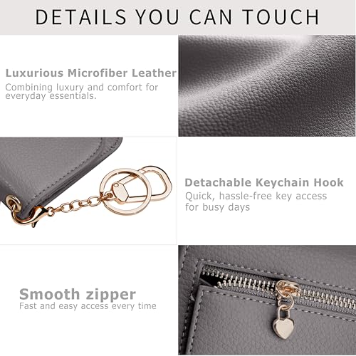 Image of Women Small Wallet RFID Blocking Slim Wallet with Coin Pocket Tri-Fold Credit Card Holder with ID Window and Keychain (Grey)