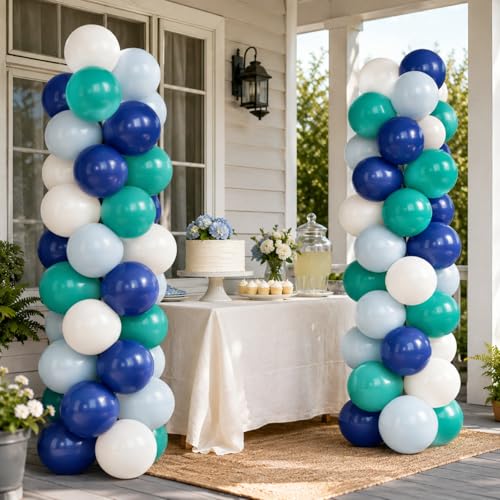 Image of Dark Green Navy Blue Balloons, 50Pcs 12 Inch Ivory White Latex for Party