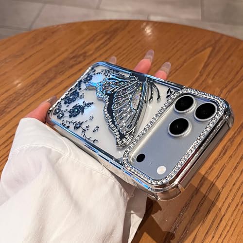 MIFENDUCT Sparkly Liquid Flowing 3D Rhinestone Butterfly Case for iPhone 17 Pro Max Clear,Glitter 17 Pro Max Case with Floral Women Girls Cute Bling Shiny Luxury Plating Protective Case 6.9",Silver by MIFENDUCT - Used condition - Image 6