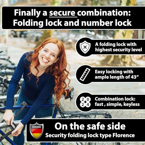 KOHLBURG Folding Bike Lock [43”] Bolt Cutter Proof with 4-Digit Combination Code & Bracket - Long Foldable Bike Lock of Heavy Duty Anti Theft Security Level for Bicycle e-Bike MTB & Scooter Lock - Thumbnail 7