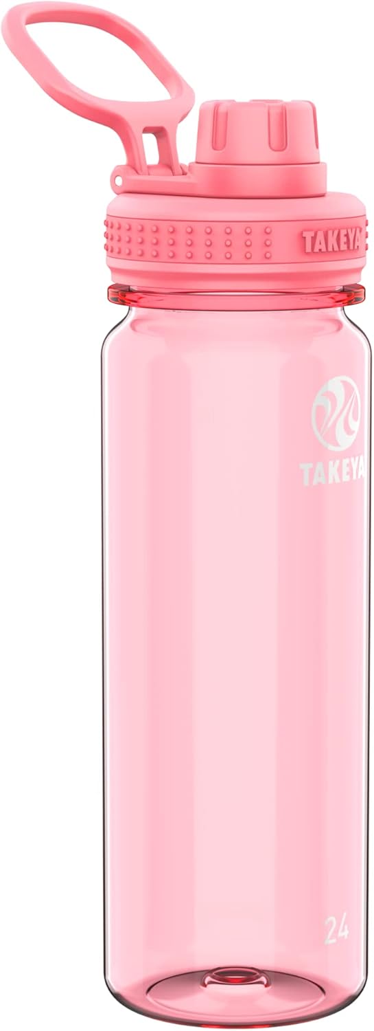 Takeya Tritan Sport Water Bottle with Spout Lid - BPA-Free & Dishwasher-Safe Water Bottle - Reusable Bottle with Lid Handle - Simple Leak-Proof Water Bottle - 24 oz, Flutter Pink