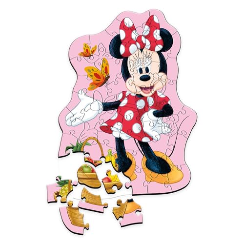 Trefl - Puzzle en Bois : Disney Minnie, Joyeuse Minnie - 50 Pièces, Puzzle à Formes Wooden Puzzle, Formes irrégulières, 10 Figurines, pour Enfants à...