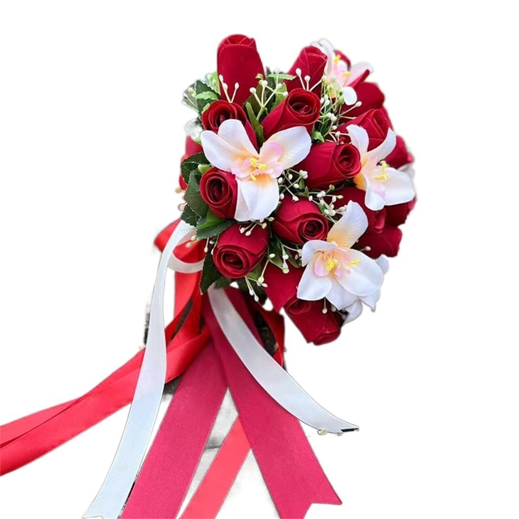 Bouquet mariage soie et satin JFDBGU rose rouge rose artificielle haute couture