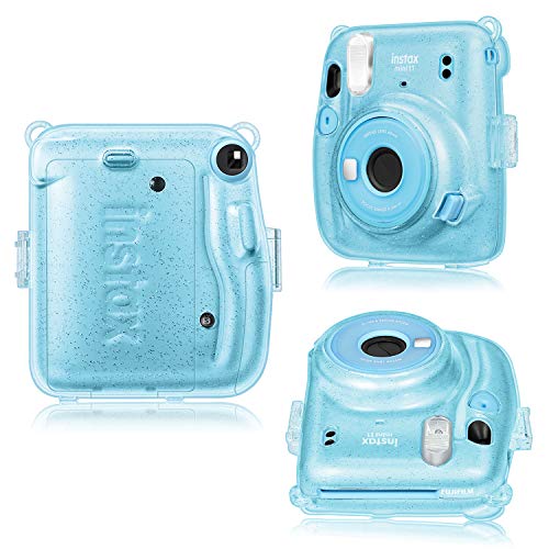 Fintie Protective Clear Case For Fujifilm Instax Mini 11 Instant Film Camera - Crystal Hard Shell Cover With Removable Rainbow Shoulder Strap, Glittering Blue #TOP5