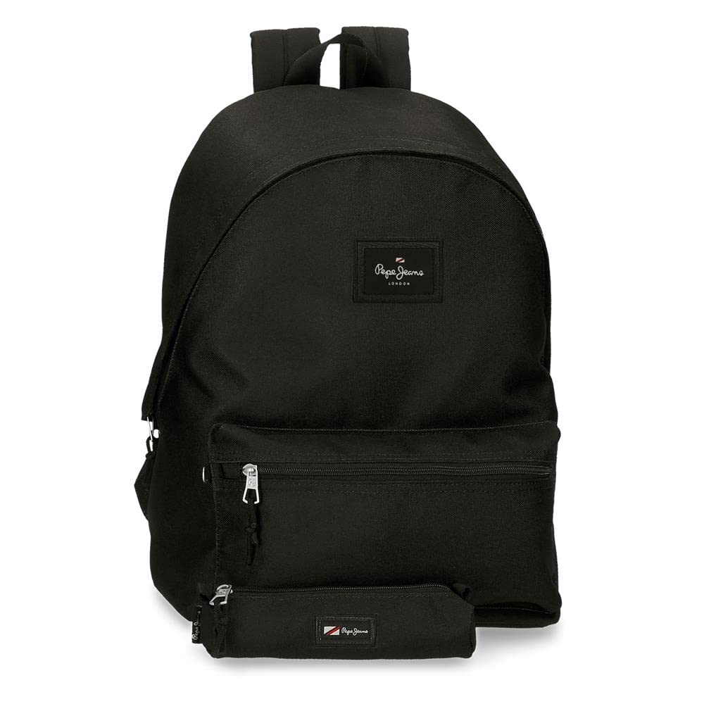 Pepe Jeans Aris Mochila para Portátil 15,6" + Estuche Escolar Negro 31x44x17,5 cms Poliéster 23.87L