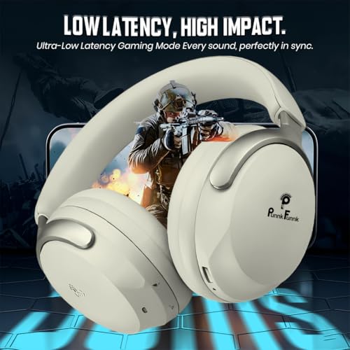 Image of PunnkFunnk Wireless Over-Ear Bluetooth Headphones - Deep Bass, Noise Isolation, Soft Cushioned Earcups, Foldable Lightweight Design, HD Mic for Gaming, Music & Calls (White)