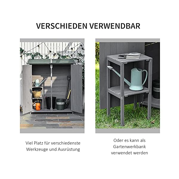 Outsunny Gartenschrank Geräteschuppen mit 2 Tür Geräteschrank mit Asphaltdach Gartenlagerschrank Antidumping Design mit… – Bild 6