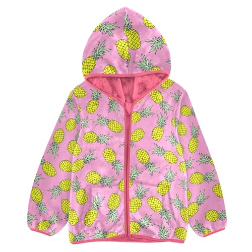 Pineapple Toddler Fleece Jacket Baby Girls Hooded Zipper Long Sleeve Thick Warm Outerwear 3-10 Years
