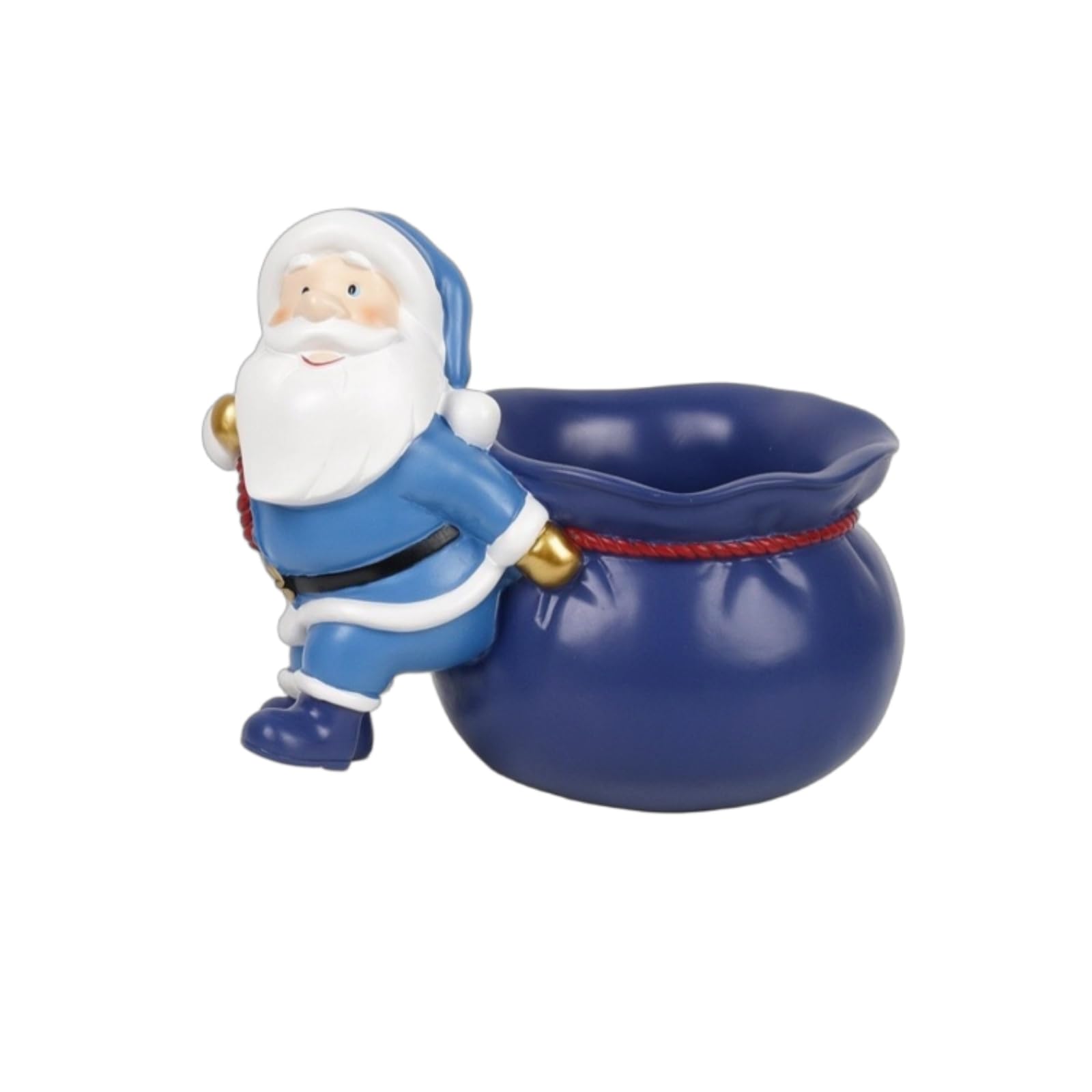 Père Noël avec sac d'argent gauche bleue pour décorer une table de travail