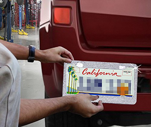 image for Zento Deals Shiny Crystal Bling Metal Chrome License Plate Frame with 
