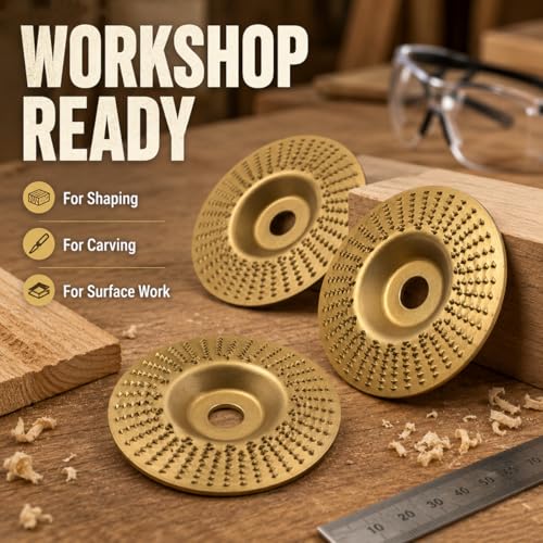 3PCS Angle Grinder Polishing Pad, Wood Grinding Disc Set for Angle Grinder, Tungsten Carbide Grinding Wheel Wood Carving for Cutting, Wood Sanding Polishing and Surface Finishing (Mix,Gold) by Generic - Used condition - Image 5