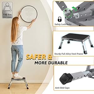 Double elite 3 levels adjustable folding step stool safer metal step stools for kidsadultselderly kitchen rv step stool heavy duty small stepping stool bed bathroomfoldable foot stool under desk  urban country home decor