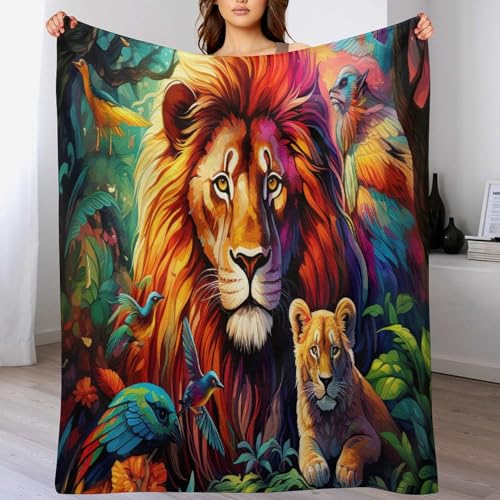Couverture en flannel imprimé lion africain 130x150cm pour lit et canapé