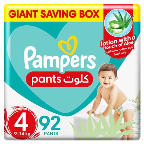 Pampers Baby-Dry Pants Diapers with Aloe Vera Lotion 360 Fit & up to 100% Leakproof Size 4 9-14kg Mega Box 92 Count