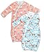 Cambria Baby 100% Organic Cotton Kimono Gowns with Easy Change Side Snaps and Built in Mitts. Retro Whale and Zoo Animal Patterns for Boys and Girls. 2 Pack (Size 0-3)