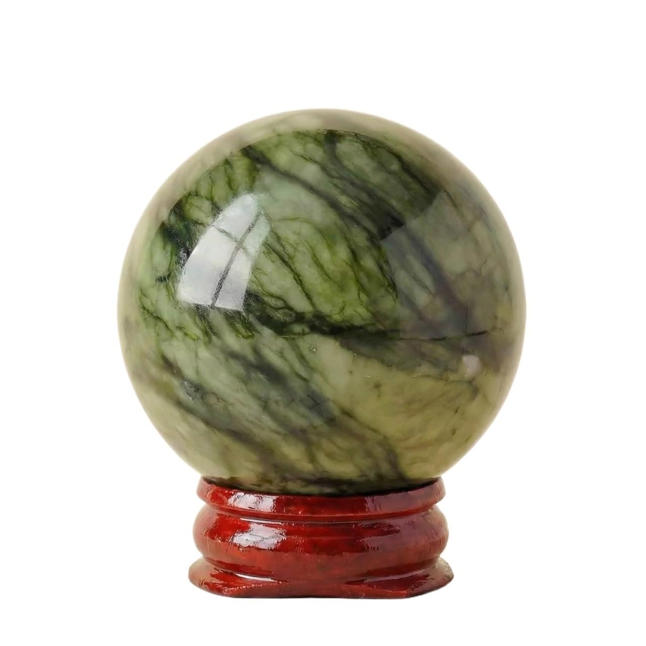 Sphère de cristal jade vert naturel poli 110mm pour lithothérapie de prestige