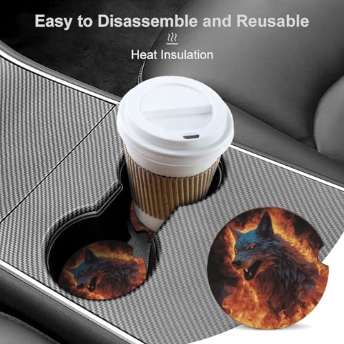 Portavasos para carro con diseño de lobo en fuego, pack de 2 miniatura 4