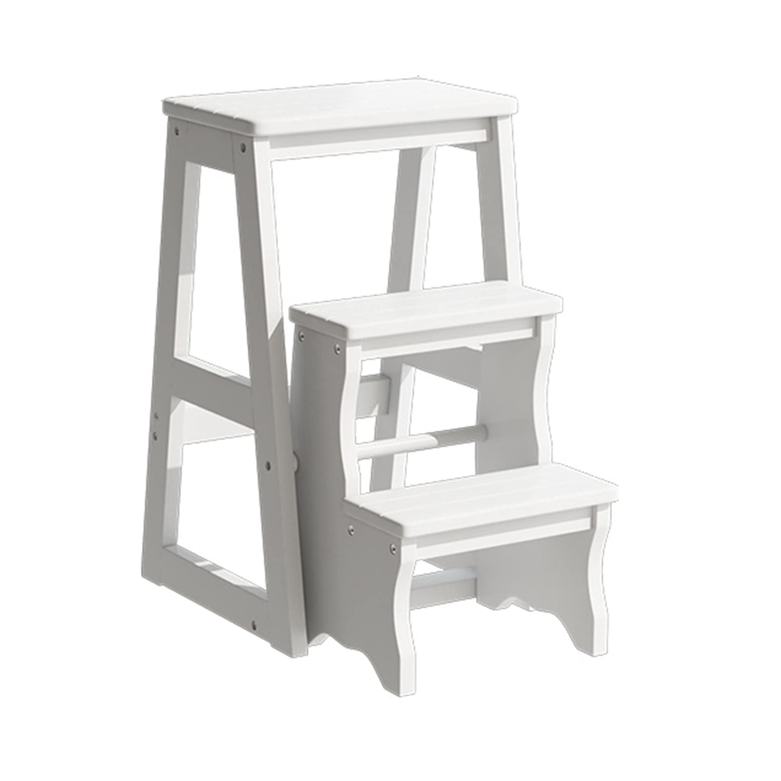 Escabeau pliable en bois blanc pour cuisine et bibliothèque