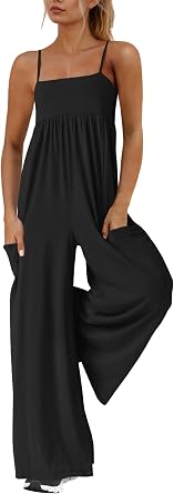 Yanekop Womens Overalls Loose Fit One Piece Jumpsuits Wide Leg Jumpsuits Spaghetti Strap Summer Jumpsuit with Pockets