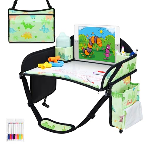 WENRENER Kids Travel Tray Travel Tray for Kids Car Seat Toddler Car Seat Lap Tray Carseat Tray for Kids Travel Carseat Table Tray for Kids Travel Activities (Green)